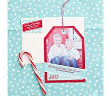 Holiday Photo Hangtag Printable Card - Aqua and Red Chevron - Signature Design